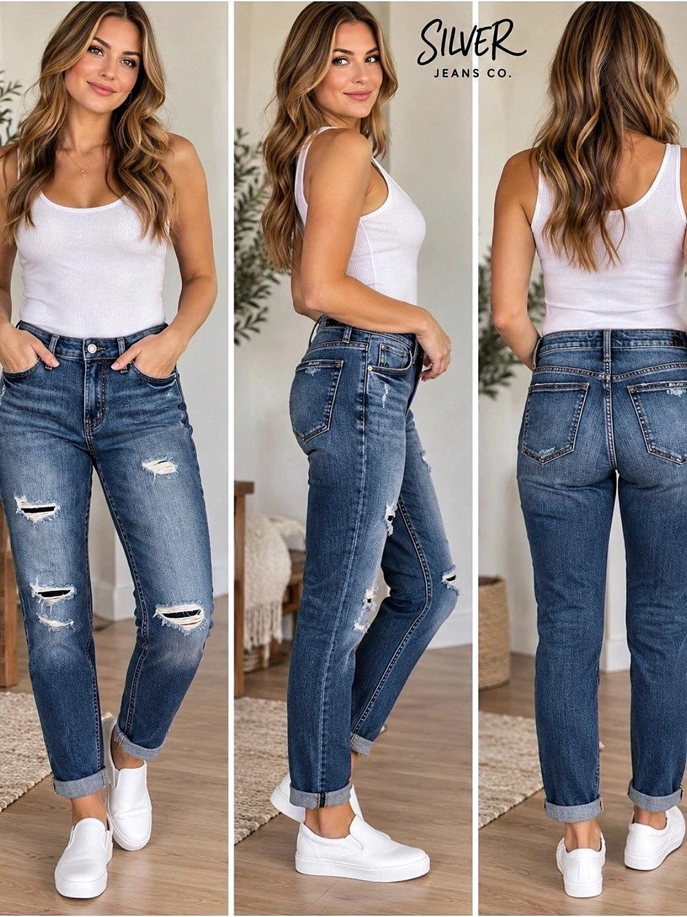 16” w Silver Jeans Co. Beau Distressed Skinny Jeans Blue Waist 27 Length 28.5